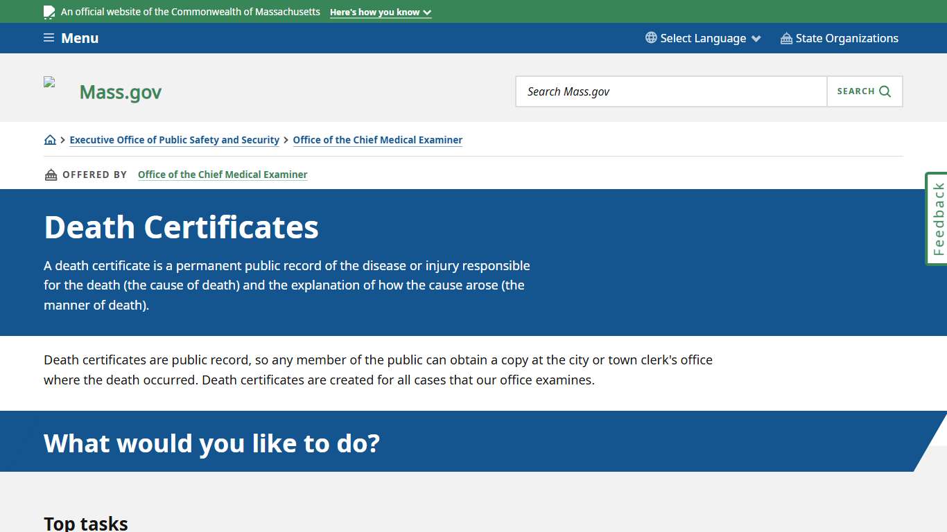 Death Certificates Mass.gov