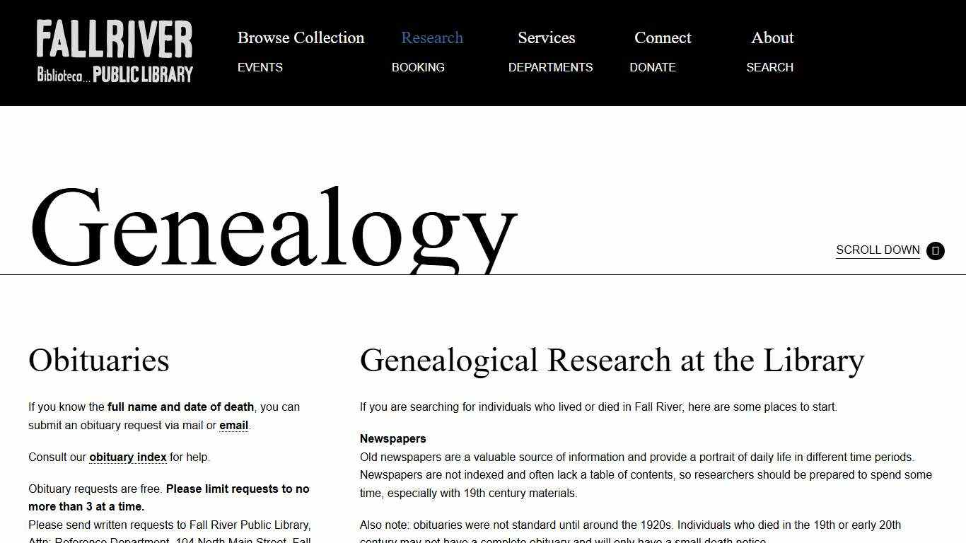 Genealogy Fall River Public Library