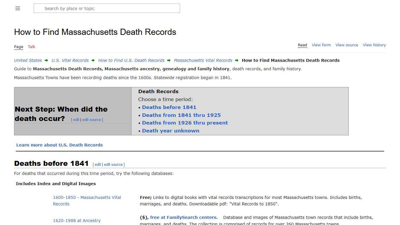 How to Find Massachusetts Death Records • FamilySearch