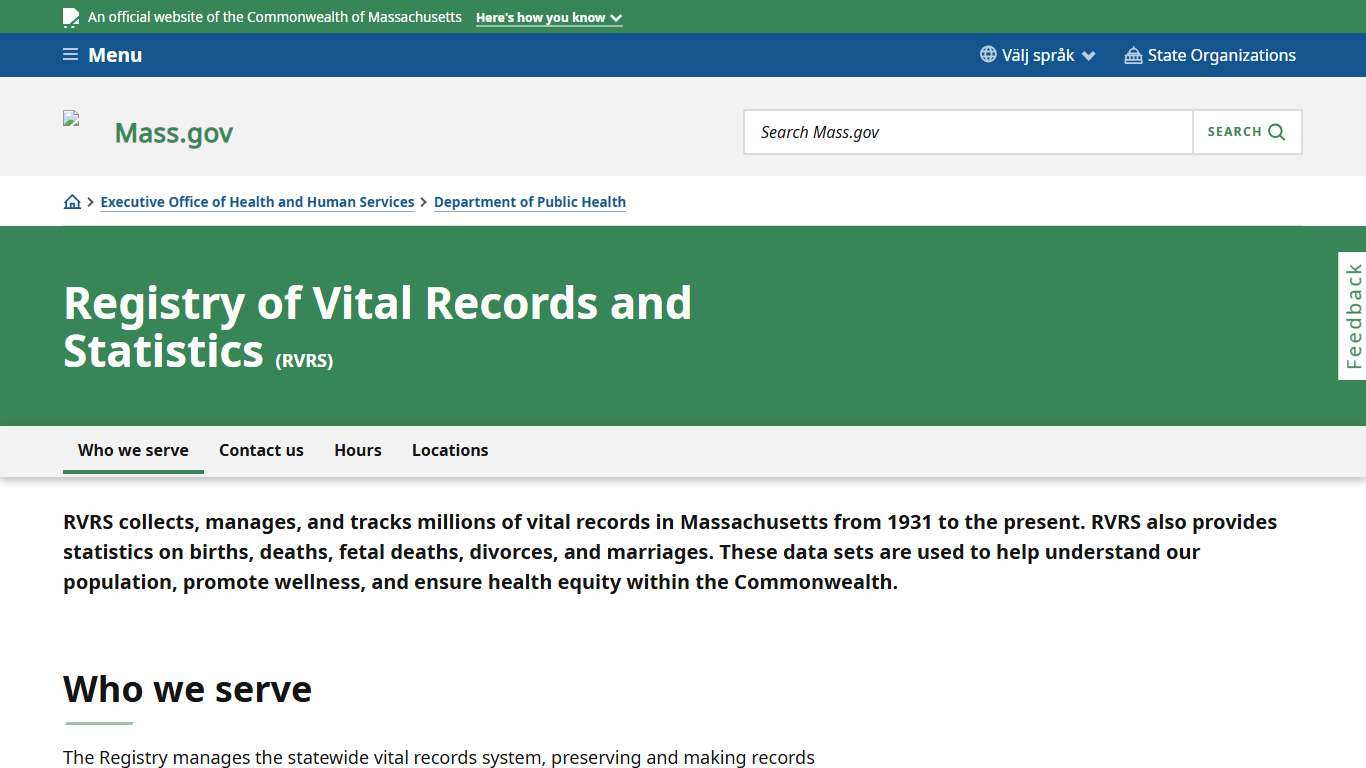 Registry of Vital Records and Statistics Mass.gov